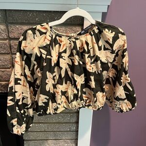ZARA Floral Cotton Balloon Crop Top Boho Beachy Vacation Size Small